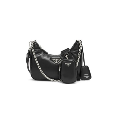 PRADA RE-EDITION 2005 BLACK LEATHER BAG 1BH204 (21*12.5*6.5cm) 